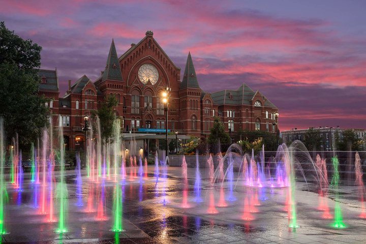 washington park church with colorful water fountains - photo by cincinnati parks